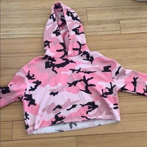 Pink and black camp cropped hoodie never used!